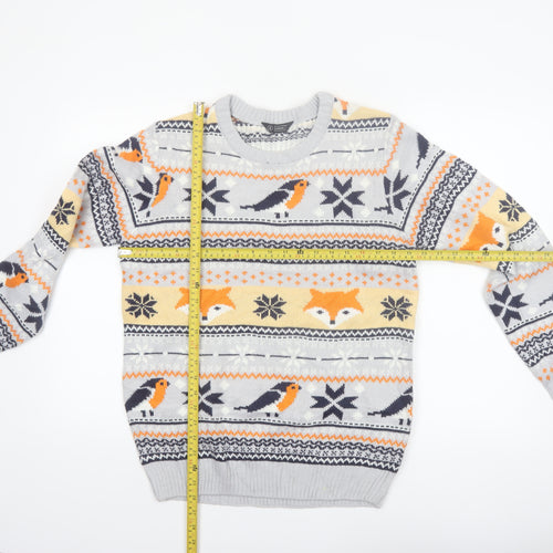 Avenue Men's Grey Fox & Robin Christmas Knit Jumper Small