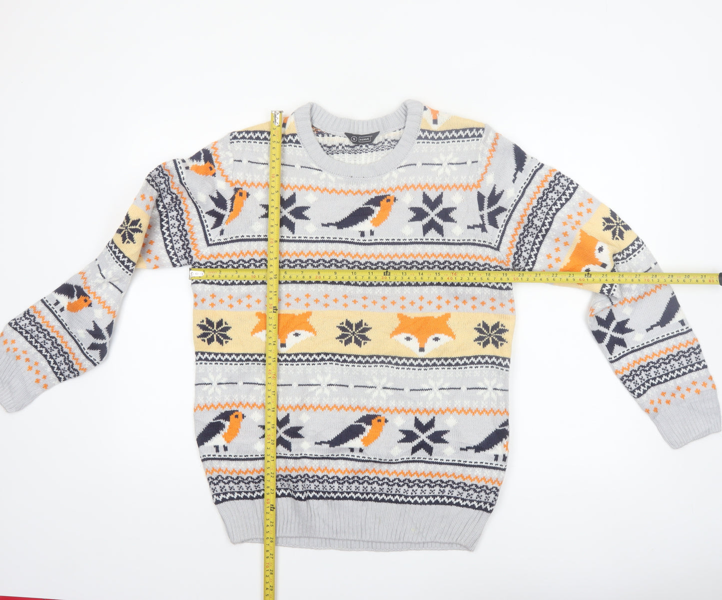 Avenue Men's Grey Fox & Robin Christmas Knit Jumper Small