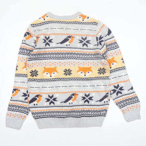 Avenue Men's Grey Fox & Robin Christmas Knit Jumper Small