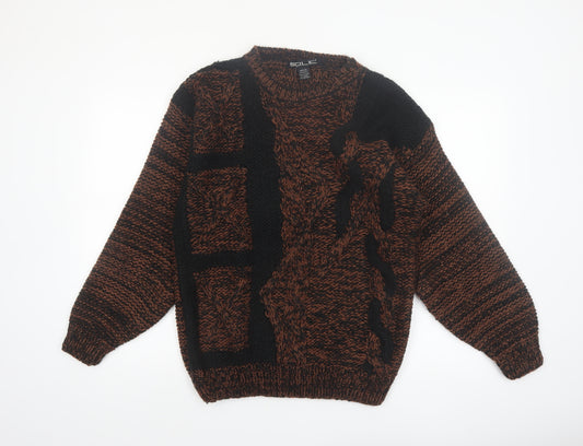 Sole Men's Brown Black Chunky Knit Acrylic Jumper Medium Vintage