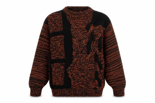 Front view of Sole Men's Brown Black Chunky Knit Acrylic Jumper Medium Vintage