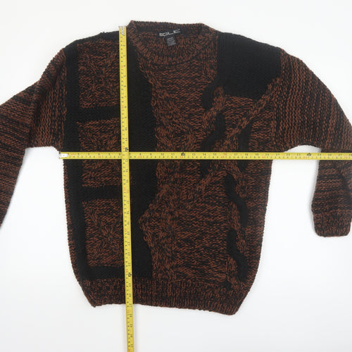 Sole Men's Brown Black Chunky Knit Acrylic Jumper Medium Vintage
