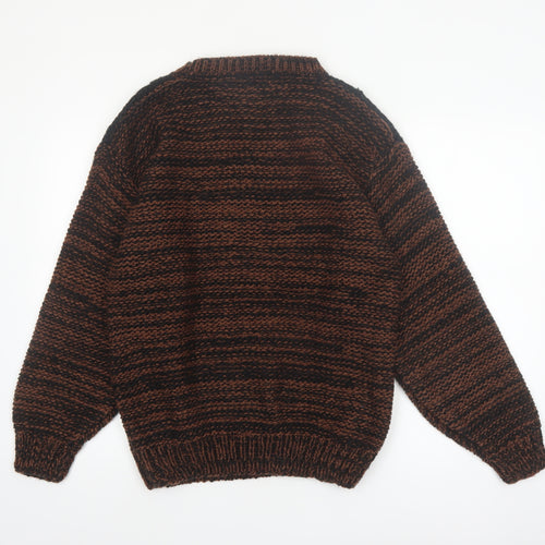 Sole Men's Brown Black Chunky Knit Acrylic Jumper Medium Vintage