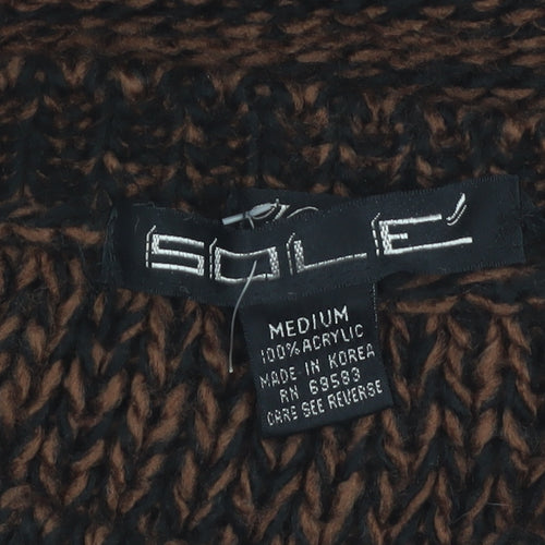 Sole Men's Brown Black Chunky Knit Acrylic Jumper Medium Vintage