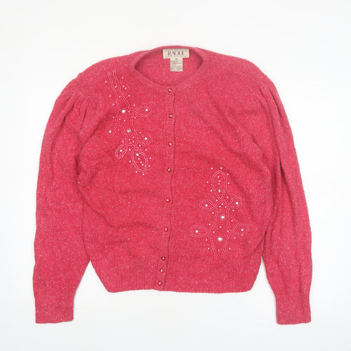 Raoul Women’s Pink Silk Angora Beaded Cardigan Size M