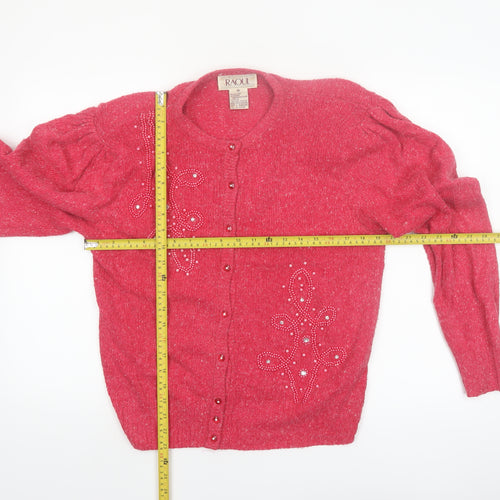 Raoul Women’s Pink Silk Angora Beaded Cardigan Size M