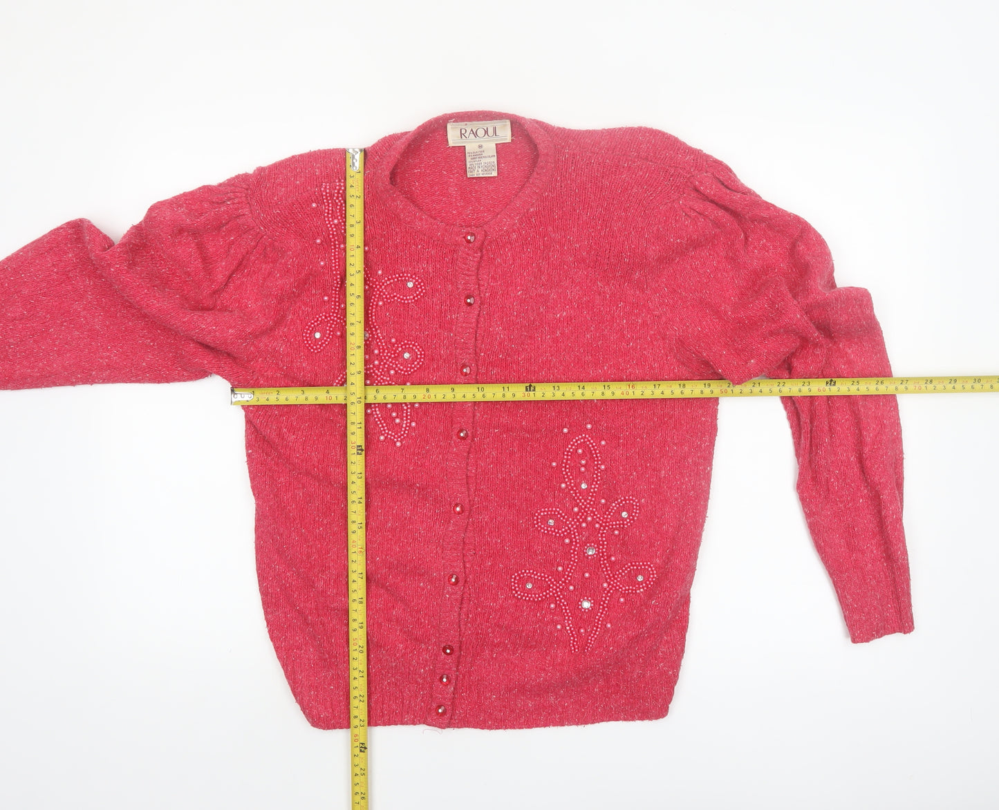 Raoul Women’s Pink Silk Angora Beaded Cardigan Size M