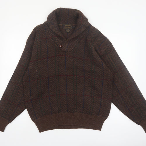 Eddie Bauer Men's Brown Wool Check Pullover Jumper L