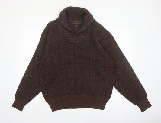 Eddie Bauer Men's Brown Wool Check Pullover Jumper L