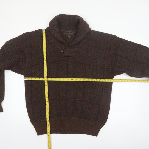 Eddie Bauer Men's Brown Wool Check Pullover Jumper L