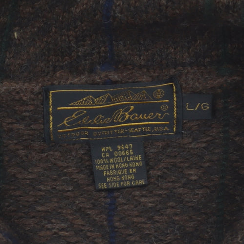 Eddie Bauer Men's Brown Wool Check Pullover Jumper L