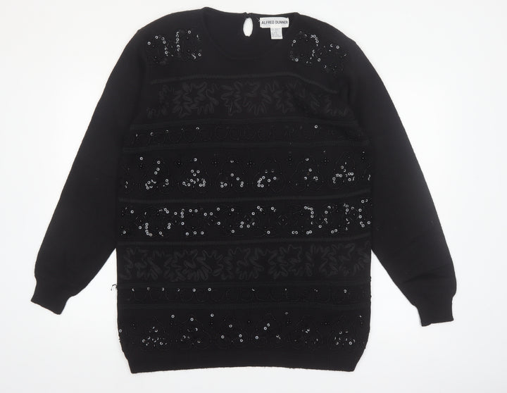 Alfred Dunner Women's Black Sequin Wool Blend Pullover Jumper L