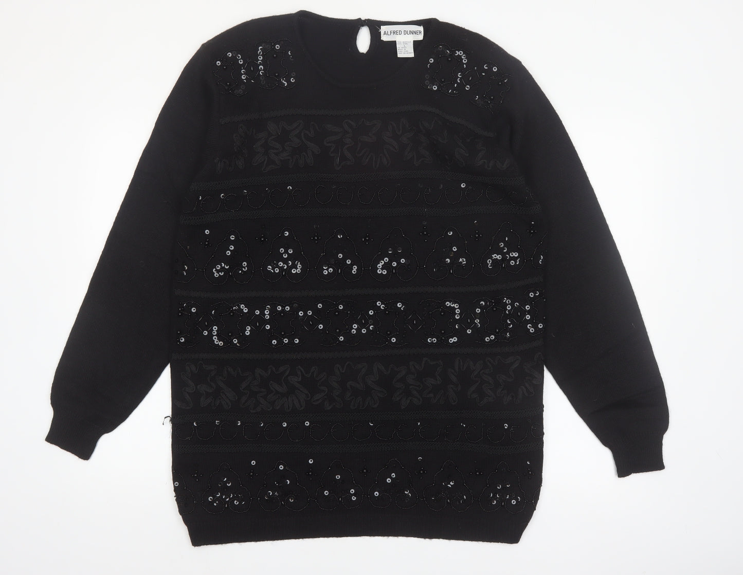 Alfred Dunner Women's Black Sequin Wool Blend Pullover Jumper L