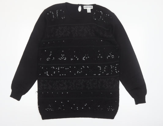 Alfred Dunner Women's Black Sequin Wool Blend Pullover Jumper L