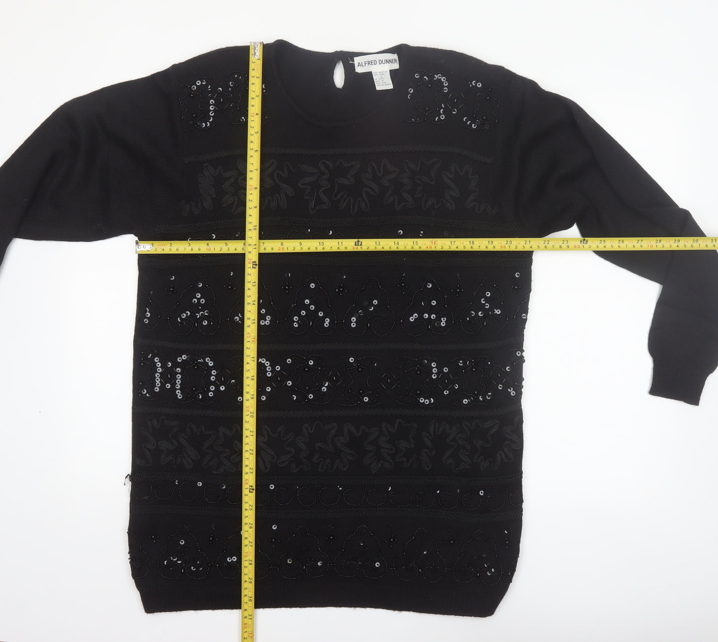 Alfred Dunner Women's Black Sequin Wool Blend Pullover Jumper L