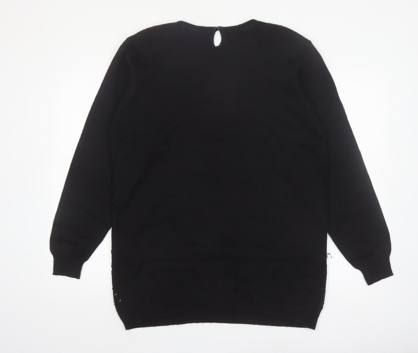 Alfred Dunner Women's Black Sequin Wool Blend Pullover Jumper L