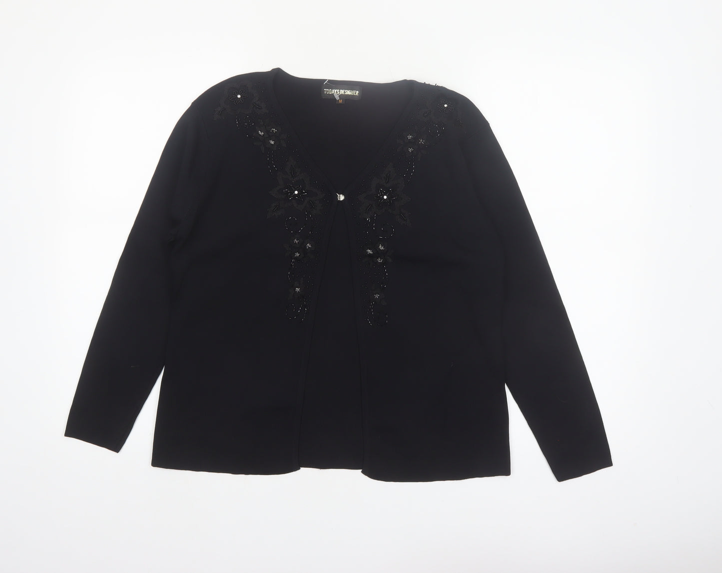 Todays Designer Womens Black M Viscose Knit Embellished Cardigan