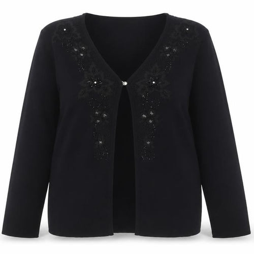 Todays Designer Womens Black M Viscose Knit Embellished Cardigan