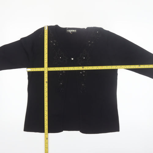 Todays Designer Womens Black M Viscose Knit Embellished Cardigan