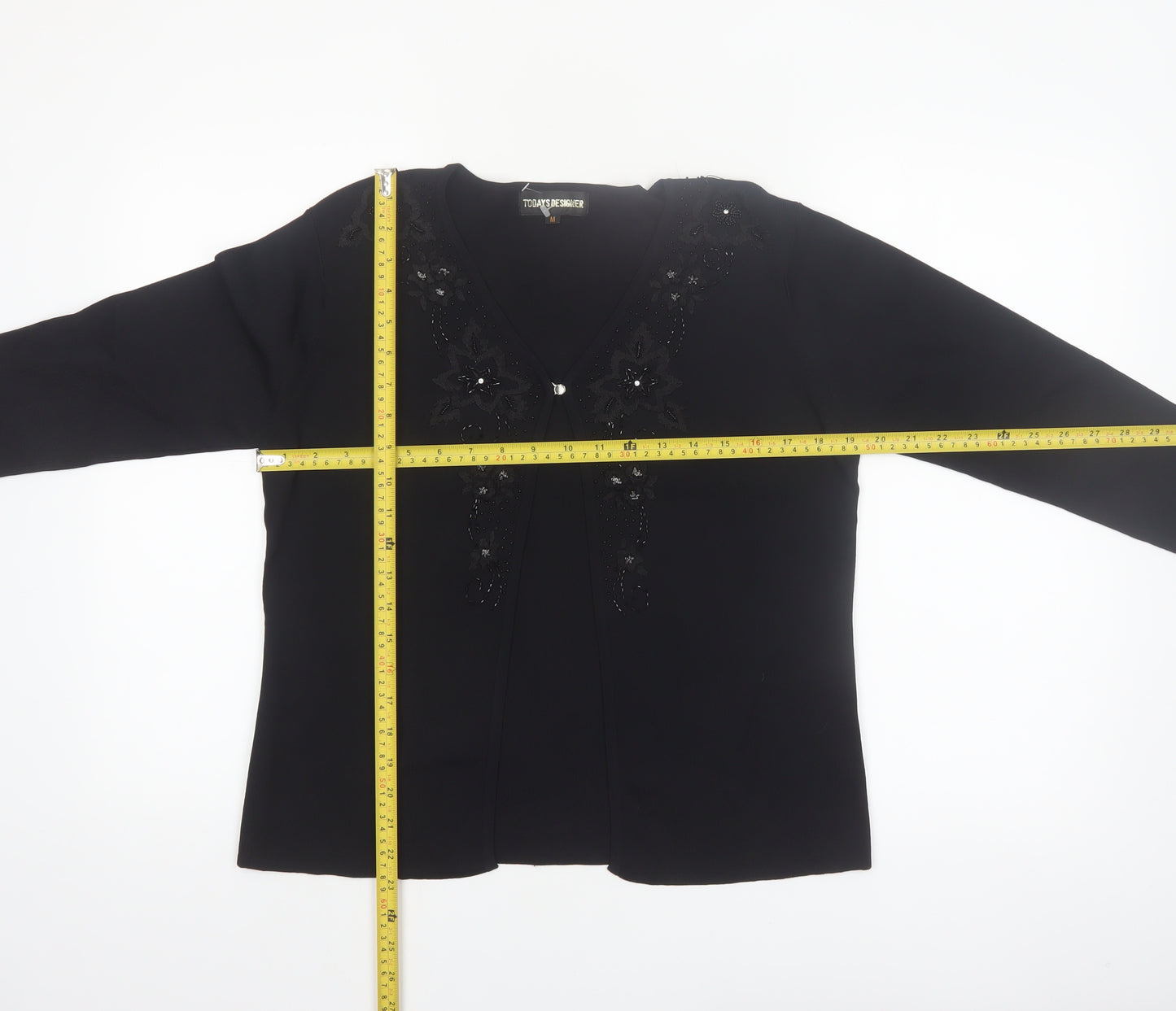 Todays Designer Womens Black M Viscose Knit Embellished Cardigan