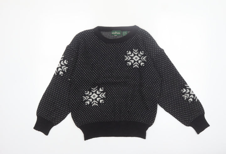 Boundary Waters Womens Black Fair Isle Wool Blend Jumper Size S