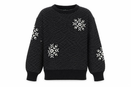Front view of Boundary Waters women’s black fair isle wool blend jumper, size S
