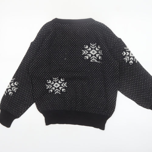 Boundary Waters Womens Black Fair Isle Wool Blend Jumper Size S