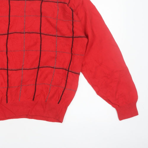 Romina Limited Edition Men's Red Check Pattern Cable Knit Jumper M