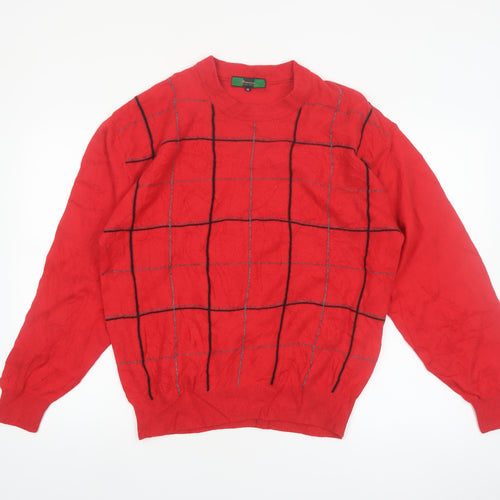 Romina Limited Edition Men's Red Check Pattern Cable Knit Jumper M