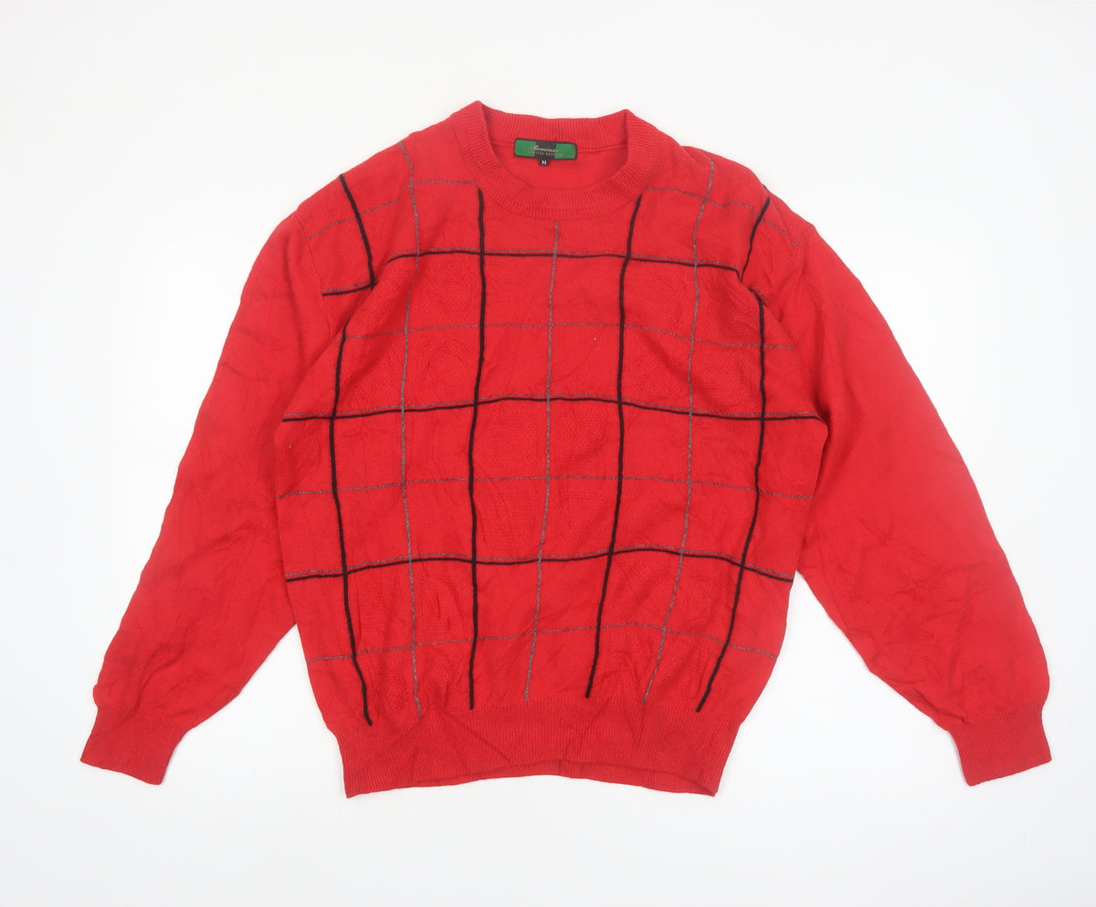 Romina Limited Edition Men's Red Check Pattern Cable Knit Jumper M