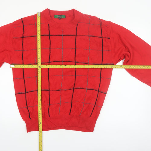 Romina Limited Edition Men's Red Check Pattern Cable Knit Jumper M
