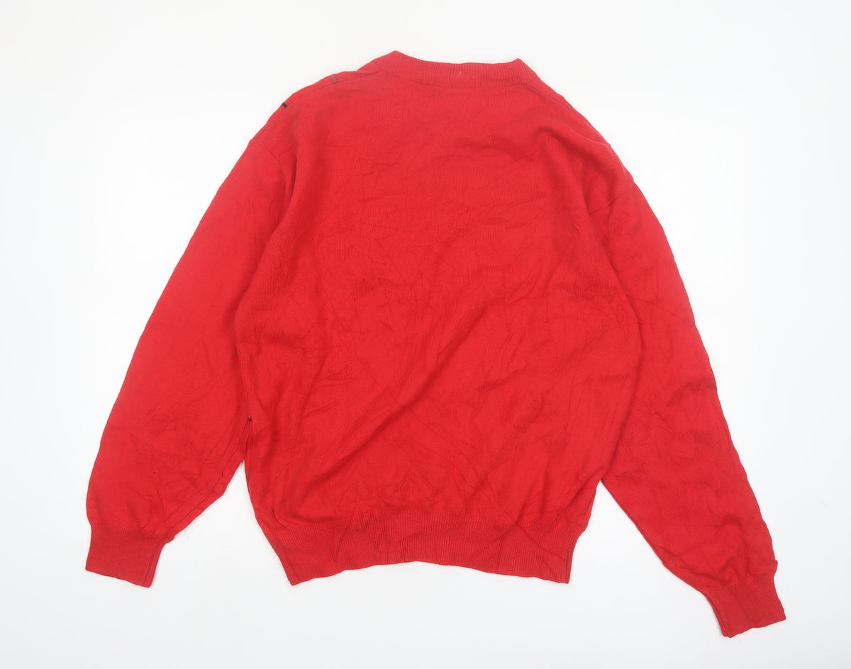 Romina Limited Edition Men's Red Check Pattern Cable Knit Jumper M
