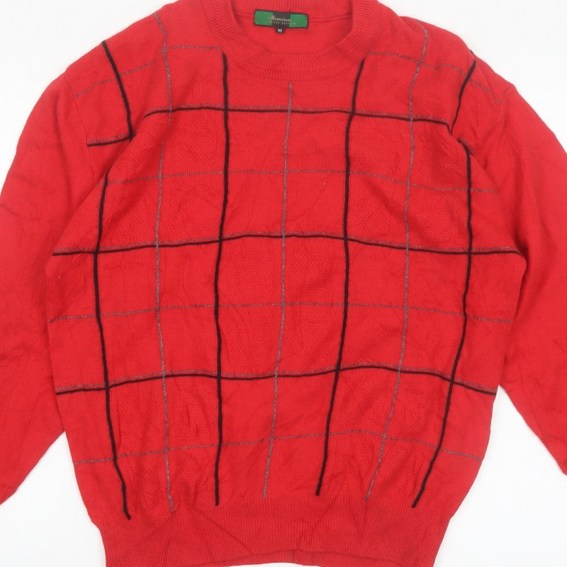 Romina Limited Edition Men's Red Check Pattern Cable Knit Jumper M