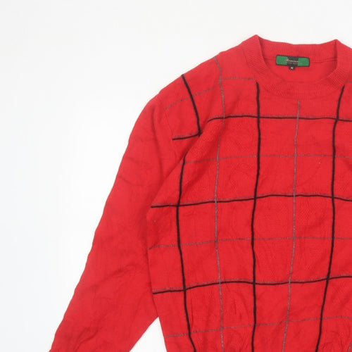Romina Limited Edition Men's Red Check Pattern Cable Knit Jumper M