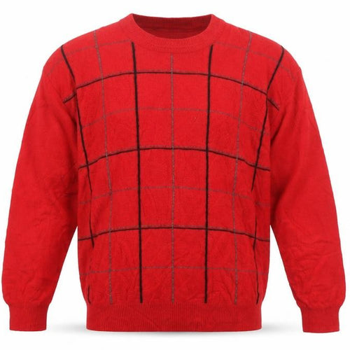 Romina Limited Edition Men's Red Check Pattern Cable Knit Jumper M