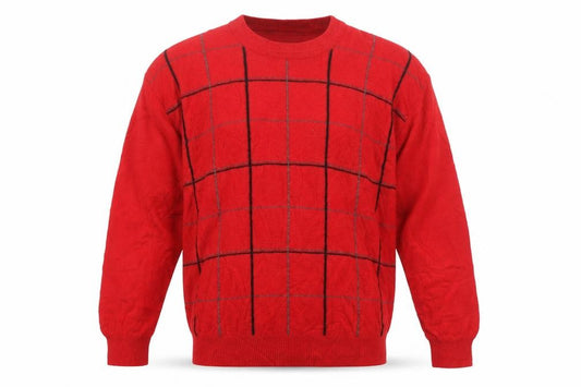 Romina Limited Edition Men's Red Check Pattern Cable Knit Jumper M