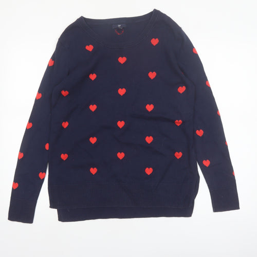 Gap Women's Blue Heart Print Cotton Pullover Jumper Size M
