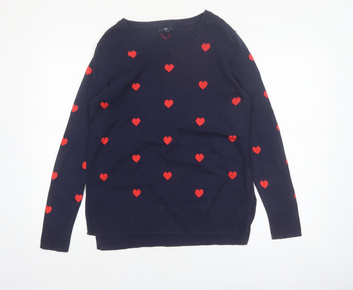 Gap Women's Blue Heart Print Cotton Pullover Jumper Size M