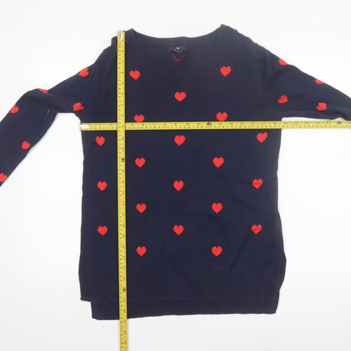 Gap Women's Blue Heart Print Cotton Pullover Jumper Size M