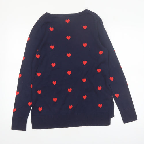 Gap Women's Blue Heart Print Cotton Pullover Jumper Size M