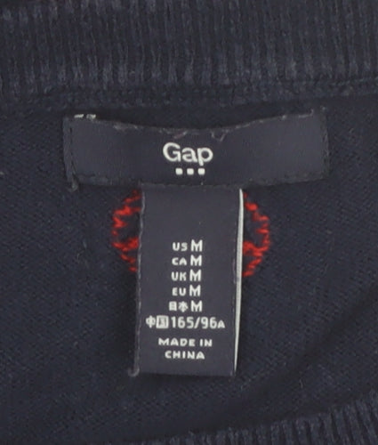 Gap Women's Blue Heart Print Cotton Pullover Jumper Size M
