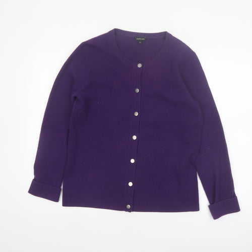 Jaeger Women Purple Wool Cashmere Cardigan M Crew Neck Jumper