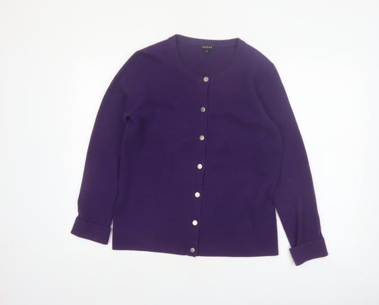 Jaeger Women Purple Wool Cashmere Cardigan M Crew Neck Jumper