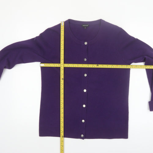 Jaeger Women Purple Wool Cashmere Cardigan M Crew Neck Jumper