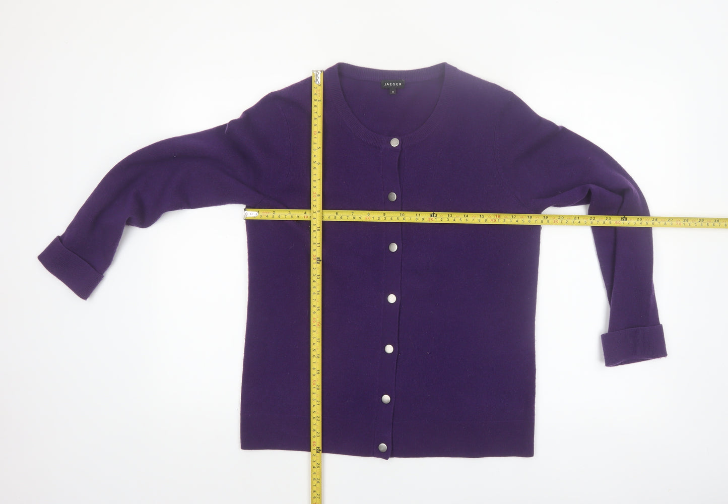 Jaeger Women Purple Wool Cashmere Cardigan M Crew Neck Jumper