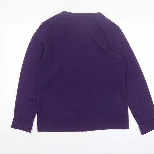 Jaeger Women Purple Wool Cashmere Cardigan M Crew Neck Jumper
