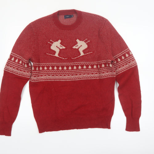 J.Crew Men's Red Wool Ski Fair Isle Crew Neck Jumper L