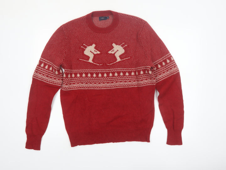 J.Crew Men's Red Wool Ski Fair Isle Crew Neck Jumper L