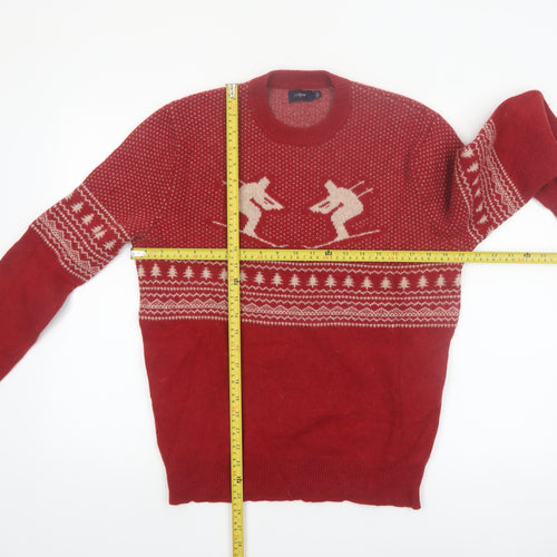 J.Crew Men's Red Wool Ski Fair Isle Crew Neck Jumper L