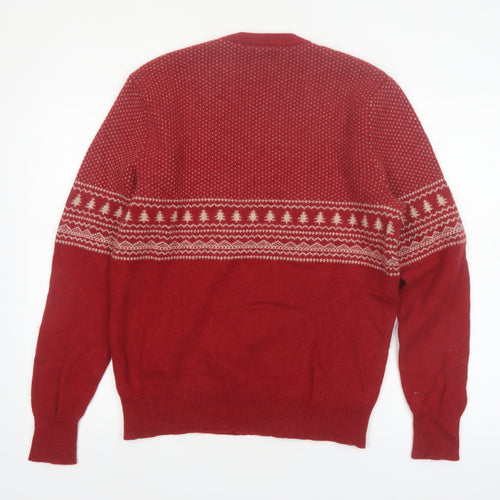 J.Crew Men's Red Wool Ski Fair Isle Crew Neck Jumper L
